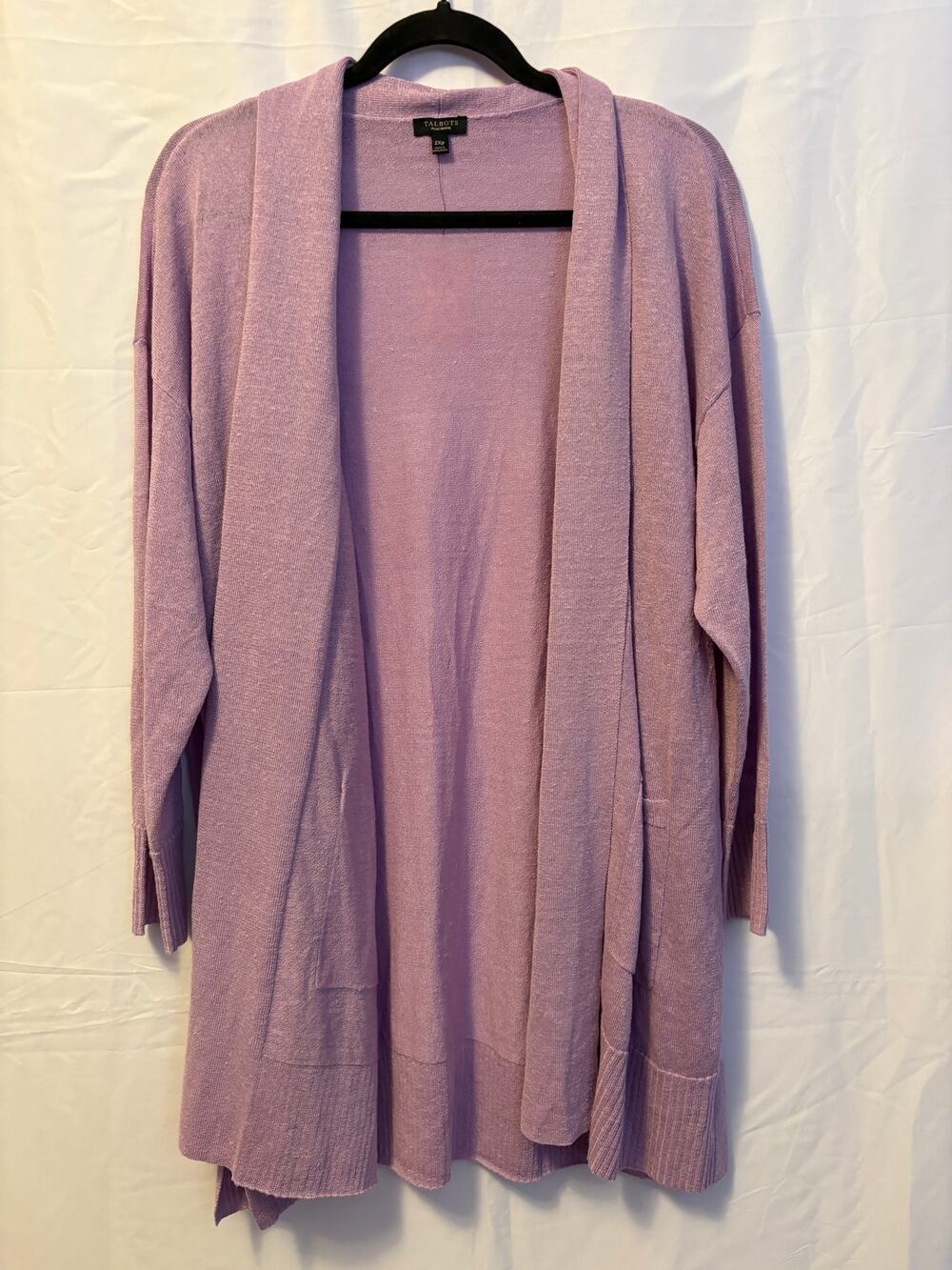 New Talbots Shawl Collar Cardigan Purple Knit Linen Blend Long Sleeve Sz 2XP